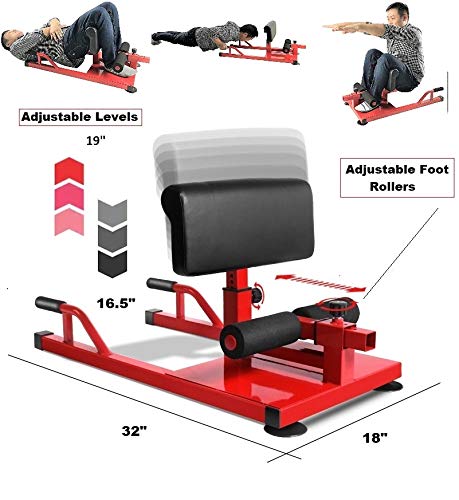 Iron Bar Deluxe Multi-Function Deep Sissy Squat Bench 8-in-1 Home Gym Workout Station Leg Exerciser for Strong Quads/Glutes + 2 Handles, Ab Core Workout Training Push Up Sit Up Exercise Machine Red