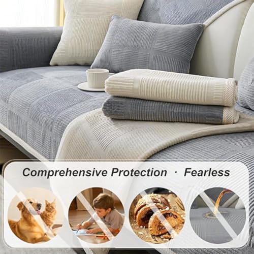 Bettschlange Couch Überzug, Sofa Überzug 1 2 3 4 Sitzer, Sofaschoner rutschfest, L Form Sofaüberwurf, Sofadecken für Sitzfläche, Universelle Sofadecke Überwurf, Sofabezug Ecksofa,Grau,70x70cm