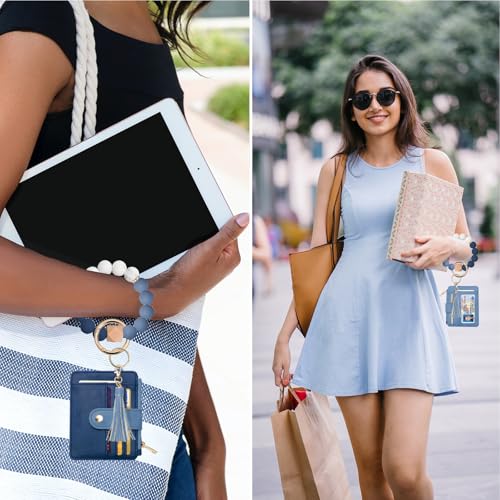 Image of COOLANS Silicone Bracelet Wristlet Wallet Credit Card Holder RFID ID Window Key Ring Tassel Slim Wallet Women Keychain Purse