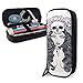 Produktbild Lsjuee Frau Langes Haar Rosen Schädel Leder Federmäppchen mit Reißverschluss, 8 x 3,5 x 1,5 Zoll Mikrofaser PU Leder Schreibwaren Kunstbedarf College Office Bleistifthalter Stiftetui Tasche Unisex