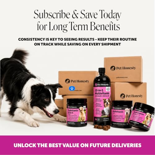 Image of Pet Honesty Vet Recommended Max Strength Dog Multivitamin, 90 Ct, Salmon | 15-in-1 Dog vitamins with glucosamine, probiotics & omega-3, salmon, supports hip & joint stiffness, digestion & heart health