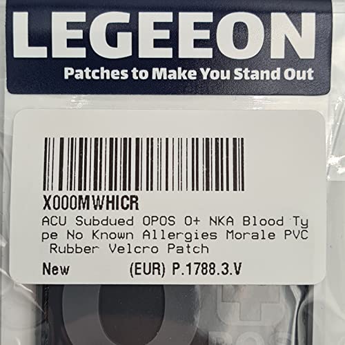 Acu Subdued Opos O+ Nka Blood Type No Known Allergies Morale Pvc Rubber Touch Fastener Patch #TOP6