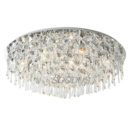 Lustre de luxe LED en cristal rond pour plafonnier de salon contemporain