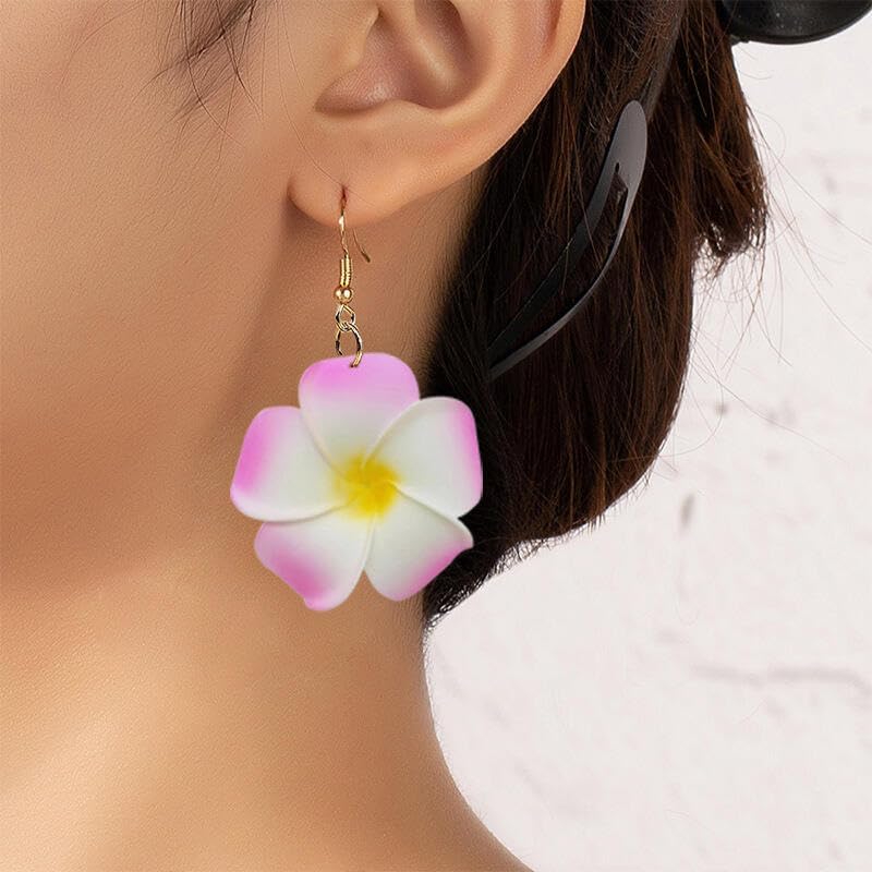 Cute Hawaiian Frangipani Pendant Earrings, Bohemian Tropical Flower Hawaiian Beach Party Accessories for Women's Gifts - Image 2