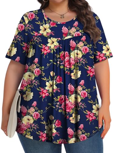 Image of Tencede Womens Plus Size Tops Tunic Short Sleeve Crew Neck Shirts Casual Soft Blouse 1X-5X
