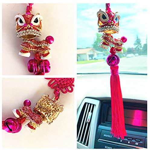 Jiamin 3D Lion Dance Good Luck Charm Gift Crystal Car Rear View Mirror Charms Car Charm & Home Decor Ornament (Pink) #TOP4