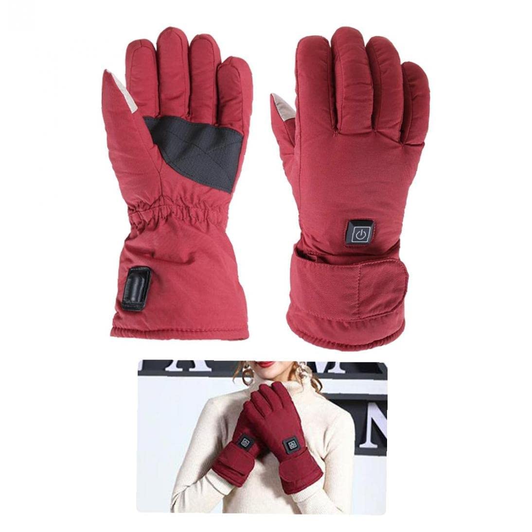 CHEWYNP Guanti Termici, 3 modalità Guanti riscaldati Guanti Touchscreen da Donna Guanti Caldi per climi Freddi per l'inverno Ciclismo Guida Corsa Campeggio Escursionismo Rosso