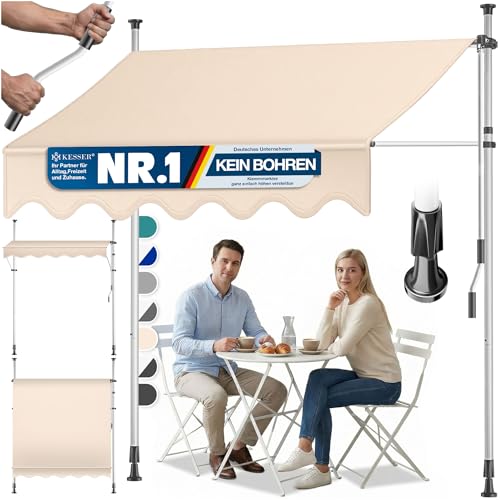 KESSER® Store banne avec manivelle pour Balcon | Store pour Balcon sans Trous à percer, résistant aux UV, réglable en Hauteur, Hydrofuge, protège du Soleil, Toit de terrasse, Beige, 400cm