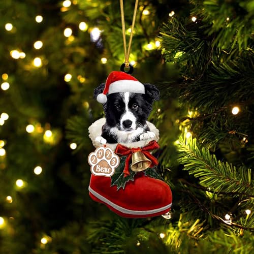 Personalized Border Collie Ornaments - Santa Boot Christmas Border Collie Ornaments for Tree
