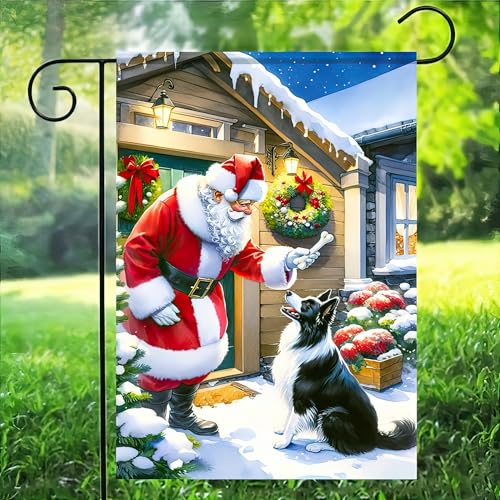 Image of BlissYard Christmas Santa and Dog Garden Flag 12x18 Inch Polyester