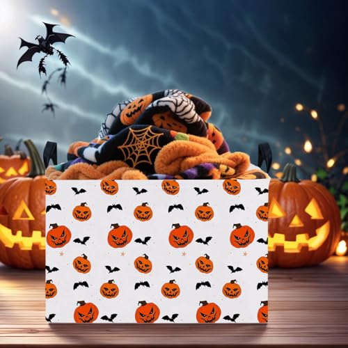 Image of Large Halloween Basket Gift Personality Pumpkin Ghost Parties Decor Kid Trick or Treat Basket for Boys and Girls Rectangular Storage Bin Box (Pumpkin Bat)