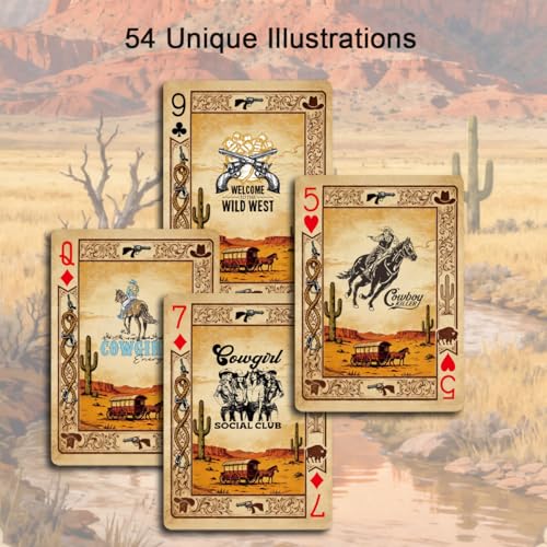 Naipes de póker estilo vintage temática cowboy miniatura 5