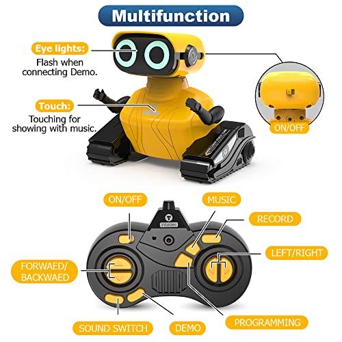 Hongca Boy Robot Toys, Rechargeable Remote Control Robot Toy With Touch Sense Recording Programming Music Led Eyes Dance Moves Flexible Head/Arms, Rc Toys For Kids Boys Girls Age 3+ Birthday Gifts #TOP4