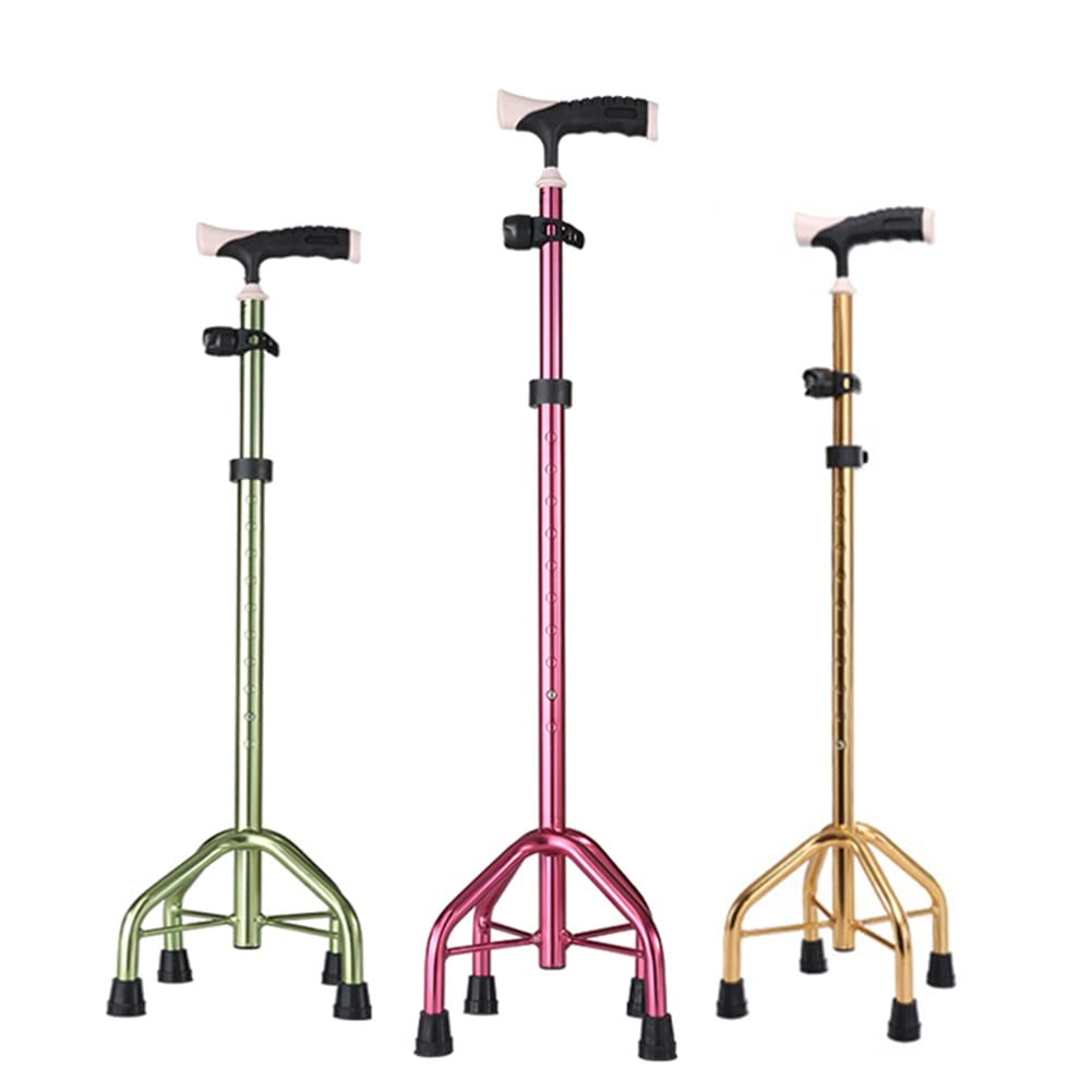 Bastón Cuadrúpedo, Bastón Regulables, Bastón Elegante, Bastón Ligero de Aluminio para Mayores con Luz LED (Color : Green, Size : 71-94cm/28-37)