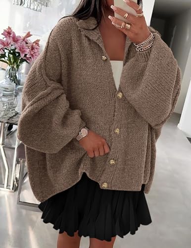 Can't-Miss - 33 Best Cardigan Sweaters for Women for 2026 30 PRETTYGARDEN Women's Winter Button Down Cardigan Sweaters Mock Neck Lantern Long Sleeve Chunky Knit Jacket Trendy Outerwear (Camel,Medium)