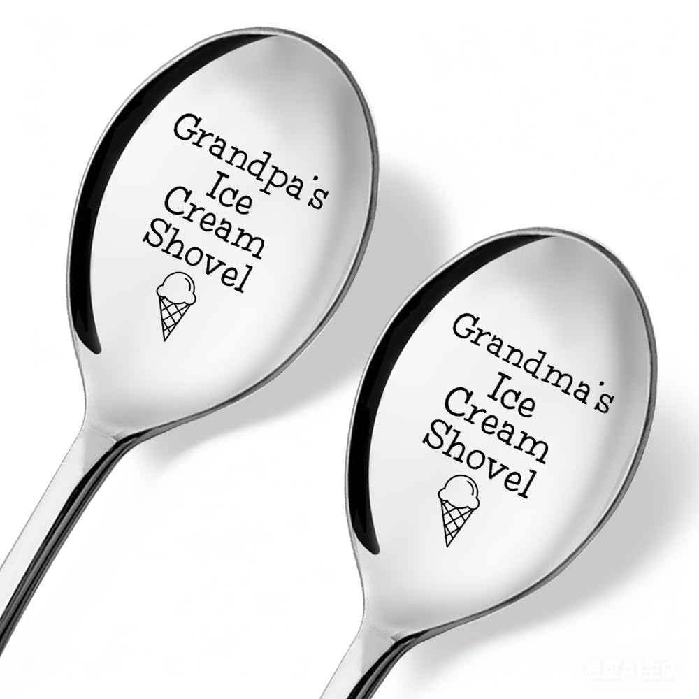 Grandpa's and Grandma's Ice Cream Shovel - 2 Pcs Spoon Set, Small Cute Engraved Ice Cream Shovel, Perfect for Grandparents - Birthday &amp; Christmas Spoon Gifts, from Grandkids, Grandchildren