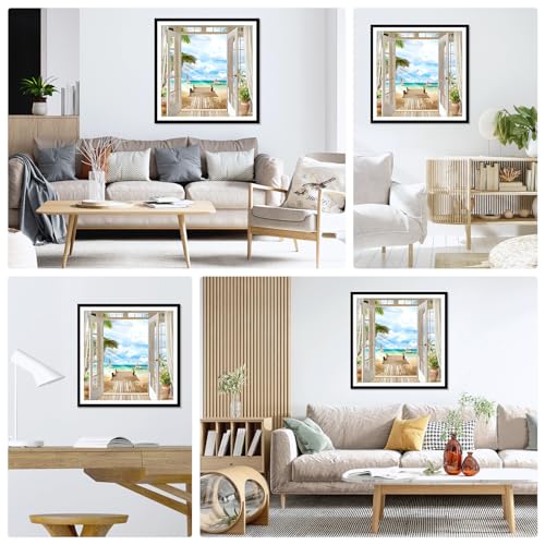 Lxmsja 5D Seaside Beach Diamond Art Painting Kits for Adults Beginner, DIY Blue Sea Full Drill Diamond Art Paintings with Diamonds Gem Art and Crafts for Relaxation Home Wall Decor 11.8X15.7inch - Thumbnail 2