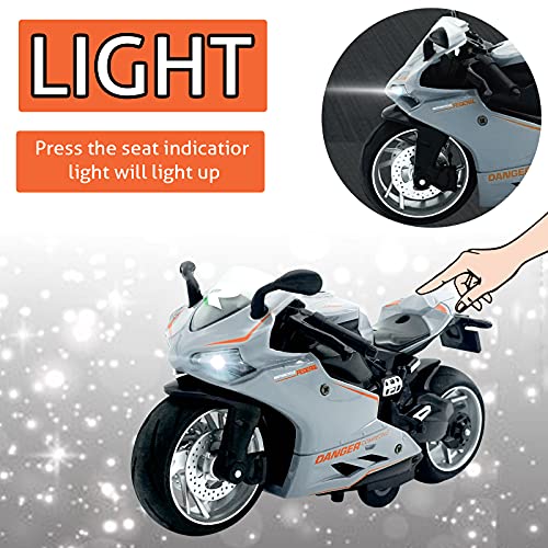 CYYSFIVQZ Toy Motorcycle-Pull Back Motorcycle Toy with Sounds and Lights,1:12 Scale Motorcycle Model Toy for Kids, Pull Back Vehicle Boys Kids for Age 3+ Year Old Birthday Supplies (Gray) - Thumbnail 4