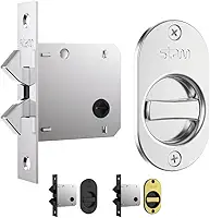 Stam Fechadura 1006S WC para Porta de Correr Embutir com Puxador de Dedo e Espelho Oval para Banheiro