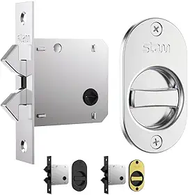 Stam Fechadura 1006S WC para Porta de Correr Embutir com Puxador de Dedo e Espelho Oval para Banheiro