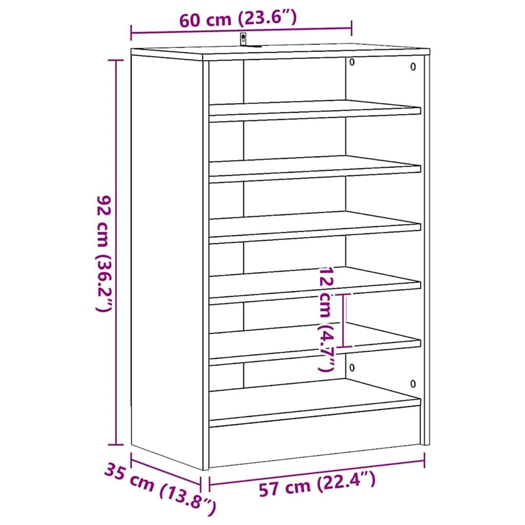 Schuhschrank Schwarz aus Holzwerkstoff 60x35x92 cm mit 7 Fächern platzsparend für Schuhaufbewahrung Schuhregal Schuhablage Schuhständer Schuhgestell und Schuhaufbewahrung