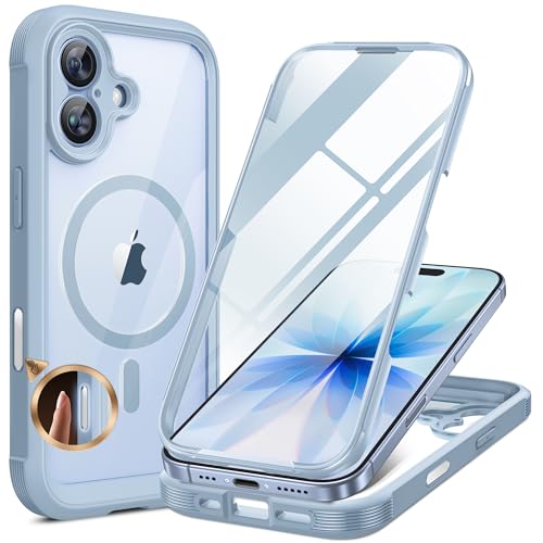 Image of Miracase for iPhone 17 Case 6.3'', Full-Body Military Grade Drop Protection Outdoor Phone case with Built-in Glass Screen &Camera Control,Easy Installation,No Gap,Compatible with MagSafe,Light Blue