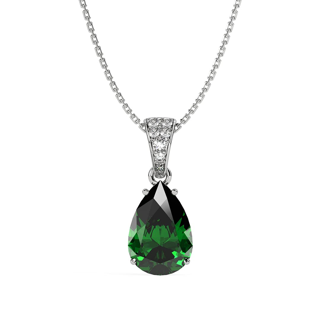 925 Sterling Silver Dark Green Tear Drop Pendant Earring Chain Jewellery Set | Rhodium Plated, Swiss Zirconia | Gift for Women & Girls-image-41