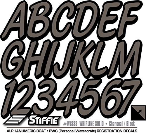 Image of Whipline Solid Charcoal /Black 3 inch Alpha-Numeric Registration Identification Numbers Stickers Decals for Boats & Personal Watercraft