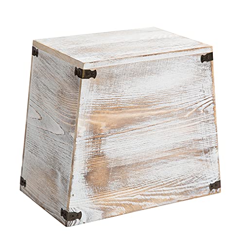 VERGOODR Grey Farmhouse Style Torched Wood Trash Can Waste Bin with Decorative Metal Brackets Trash Can for Bedroom,Living Room, Bathroom & Office (Washed White) - Image 4