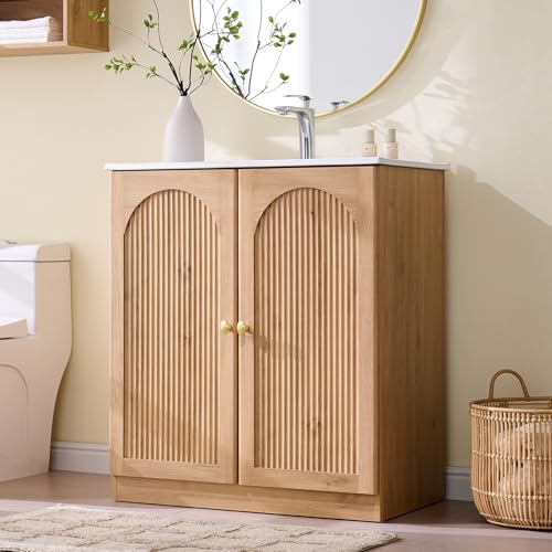 IFBUY 30 Inch Arched Bathroom Vanity with Sink, Modern Fluted Bathroom Vanity Cabinet with...