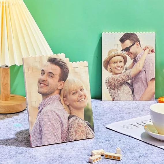 Custom Building Brick Personalised Photo Block Puzzle Vertical rectangle Shaped Picture Customised Fathers Day Funny, Valentine's Day Anniversary Birthday Gift for Men Women Couples