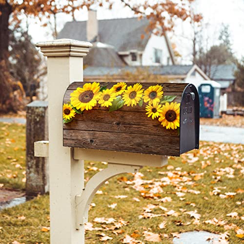 Texupday Fall Sunflower Wood Board Decoration Mailbox Cover With Magnetic Strip Summer Autumn Mailbox Wraps Post Letter Box Cover Standard Size 21" X 18" For Garden Outdoor Yard Decor #TOP5