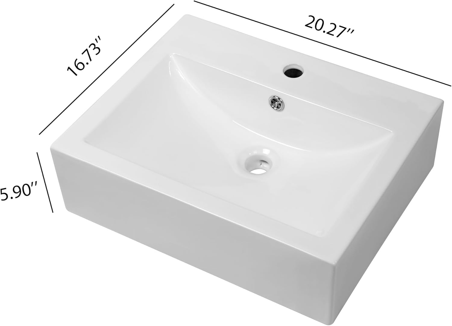 Rectangular White Ceramic Wall-Mount Bathroom Sink with Polished Finish