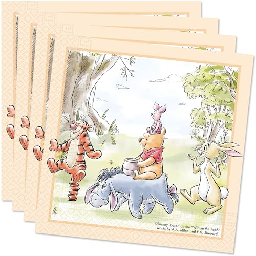 Winnie l'ourson - Lot de 20 serviettes en papier - 33 x 33 cm - 2 couches - Décoration d'anniversaire d'enfant - Serviettes en papier pour enfants