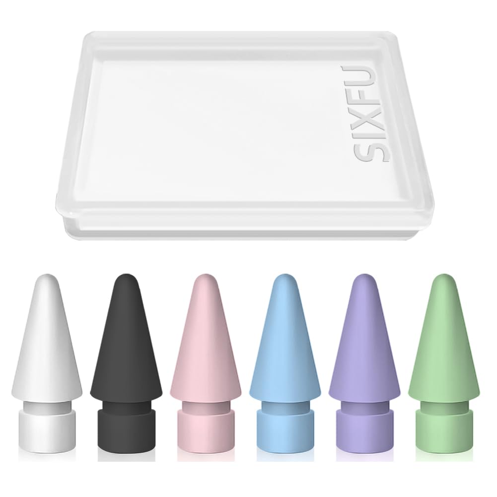 6 Color Tips for Apple Pencil tip, Apple Pen Tip Compatible with iPad Pencil Tip with Cover Case for Apple Pencil Pro/USB-C/ 1st Gen/ 2nd Generation iPencil(White,Black,Pink,Blue,Purple,Green)