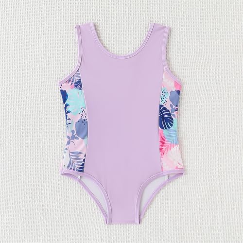Kid Girl Swimsuit Bikini Set 2PC Bathing Suit for Girls, Tropical Girls' Full Coverage Swimwear Shorts Set(8-9Y) Purple4