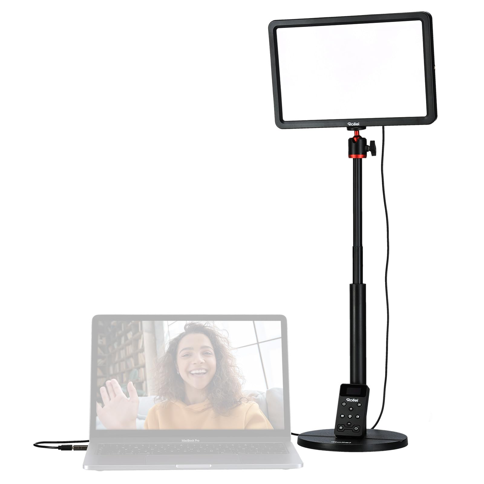 Rollei Lumis Key-Light, lumière vidéo LED avec trépied de Table et télécommande sur Le câble. Grande Lampe de Bureau Bicolore avec 192 LED à intensité Variable (96 Blanc Chaud + 96 Blanc Froid)
