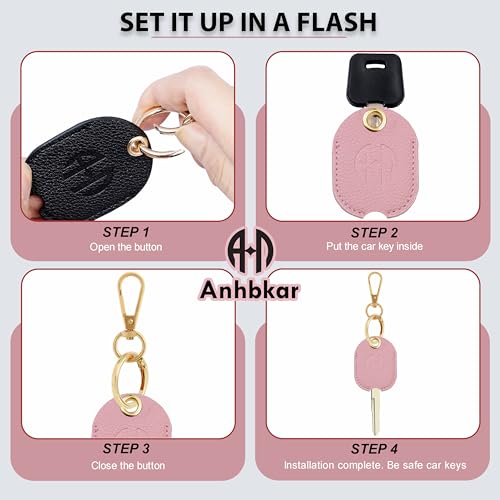 Image of Leather Keys Sleeve for Broken Car Key Loop Replacement - Cute Keychain Cover - Protector, Holder for Men & Women