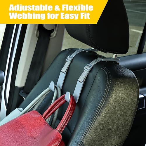 Image of Amooca Headrest Hooks for Car Adjustable 4 Pack Vehicle Seat Back Organizer Storage Hanger Holder for Purse Bags Universal Fit Gray