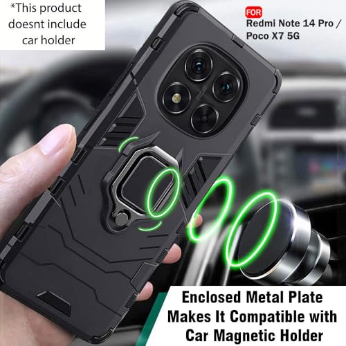 Image of TheGiftKart Tough Armor Bumper Back Case Cover for Mi Redmi Note 14 Pro /Poco X7 5G | Ring Holder & Kickstand in-Built | 360 Degree Protection Back Cover Case for Redmi Note 14 Pro (PC & TPU, Black)