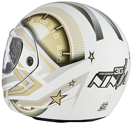 Image of Studds Ninja 3G D1 Flip Up Full Face Helmet (White and Golden, M)