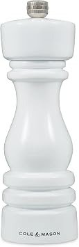 Cole & Mason London Refillable Spice Mill - Kitchen & Home Accessory - Table Black Pepper Grinder - Pepper Mill with Carbon Steel Mechanism - 7", White Gloss