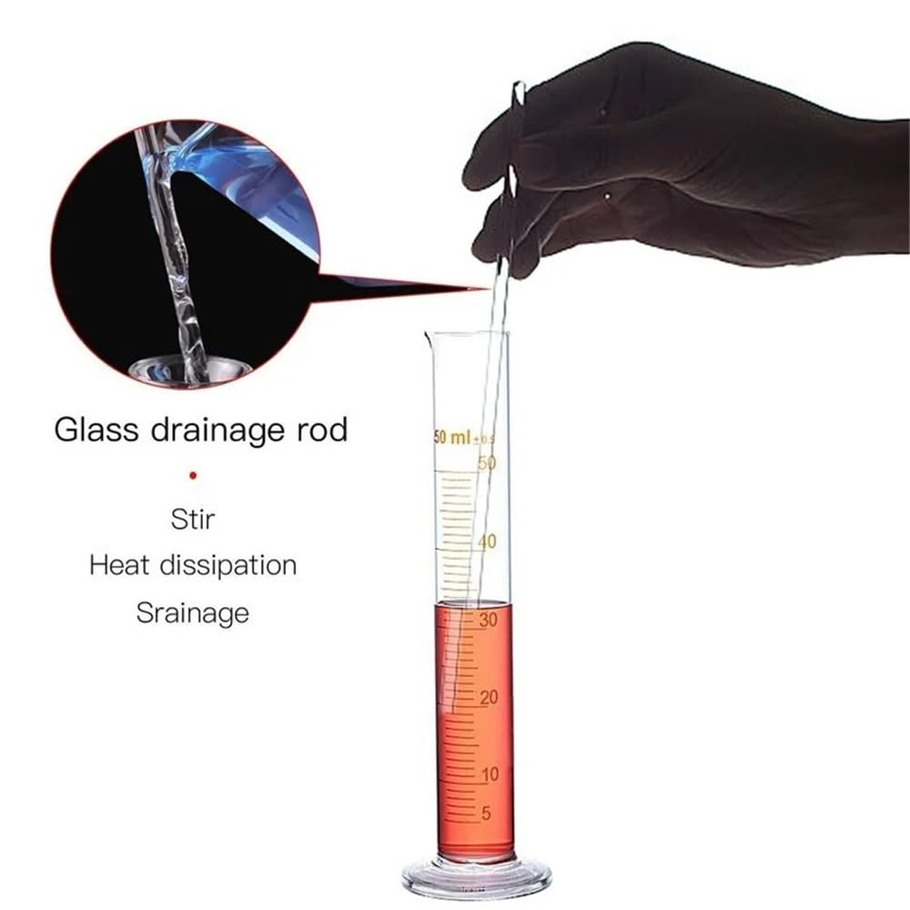 Confezione da 5 cilindri graduati in vetro da 5 ml, 10 ml, 25 ml, 50 ml e 100 ml, set di cilindri da laboratorio con 1 asta