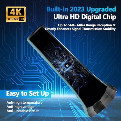 Indoor Tv Aerial, Smart Tv Ariels Indoor With 560+ Miles Range Smart Aerials With Amplifier Signal Booster, Supports 4K 1080P Hd Local Channels With 18Ft Aerial Cable（Black） - 2