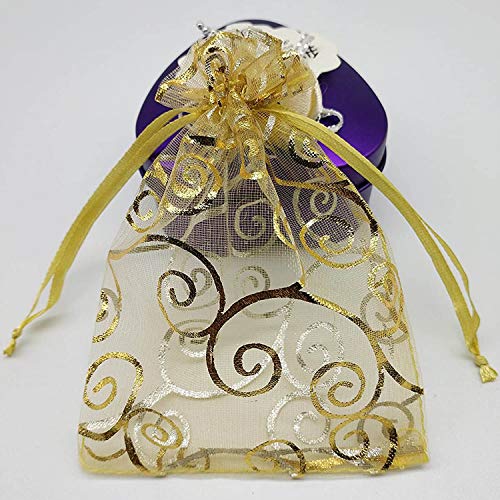 100 Pcs 4X6 Inch Gift Wrap Bags Gold Rattan, Organza Sheer Clear Tulle Fabric, Drawstring Mesh Bags For Baby Shower Favor, Jewelry, Birthday Party Favor,Sachet,Christmas Favour,Craft Business,Jewelery #TOP2