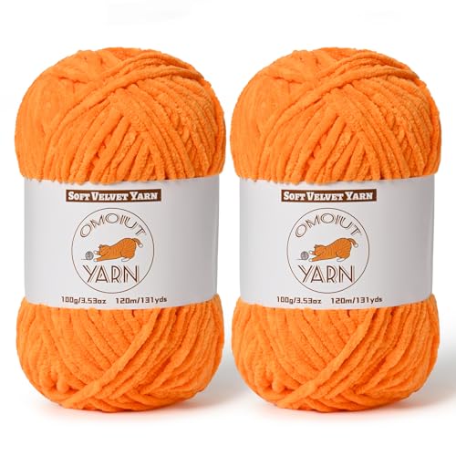 2 Pack Orange Fluffy Velvet Yarn for Crocheting Chunky Chenille Baby Blanket Yarn for Crochet Soft Fuzzy Puzzle Yarn for Knitting (100g/3.53oz Each) Bulky Thick Amigurumi Crochet Yarns