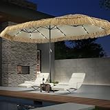 OVASTLKUY 13ft Thatch Umbrella Tiki Bench umbrella With Crank, Water-resistant for Bench, Patio,Pool