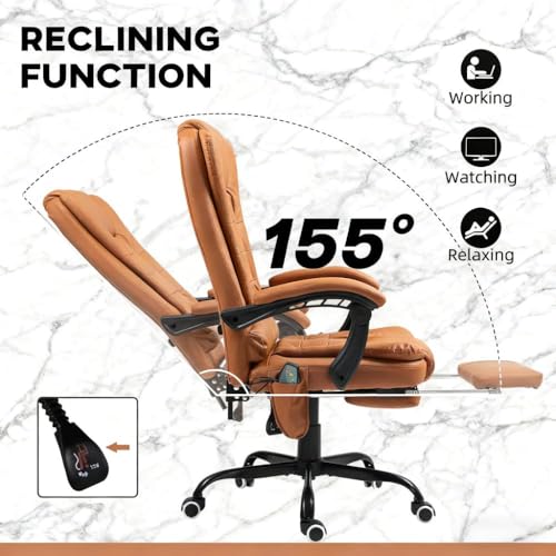 Image of Ergonomic Office Chair with Footrest and Heated,Update Massage Gaming Chair with 7 Vibration Point, Suit for Heavy People, High Back Reclining Chair,Light Brown