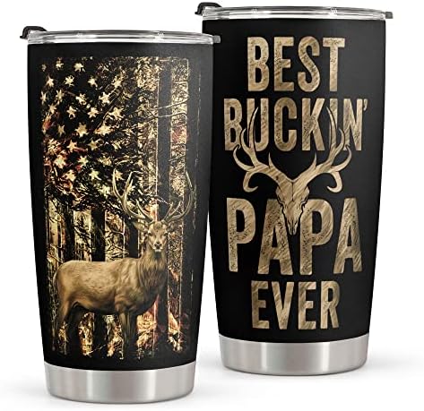 Macorner Hunting Gifts for Men - Stainless Steel Tumbler 20oz for Father - Best Buckin Papa - Gifts for Men Dad Papa Husband - Fathers Day & Birthday Gift for Dad from Daughter Son - Gifts for Hunters