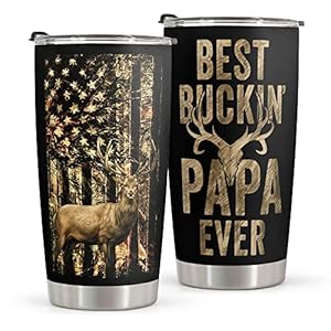 Macorner Hunting Gifts for Men – Stainless Steel Tumbler 20oz for Father – Best Buckin Papa – Birthday Gifts for Men Dad…
